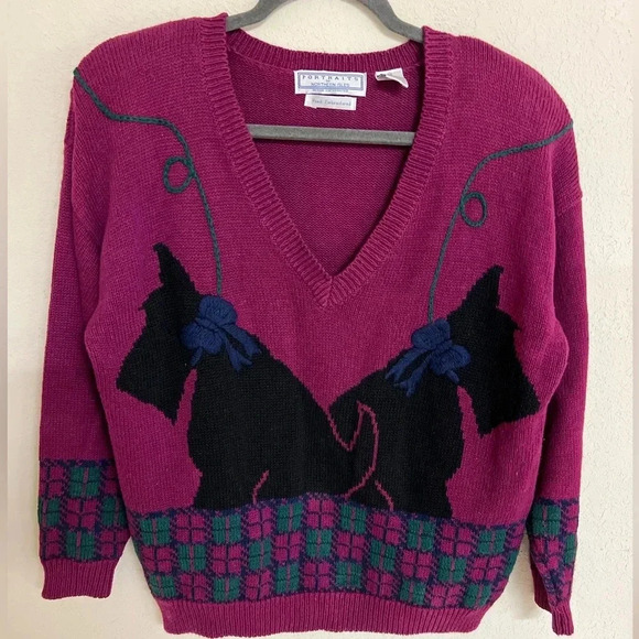 Vintage Northern Isles Scottie Dog Hand embroidered sweater M - Picture 1 of 11